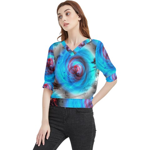 Abstract-kaleidoscope-pattern Quarter Sleeve Blouse by Bedest