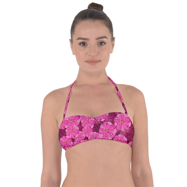 Cherry-blossoms-floral-design Tie Back Bikini Top