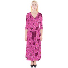 Cherry-blossoms-floral-design Quarter Sleeve Wrap Maxi Dress by Bedest