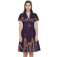 Skyscraper Town Urban Towers Short Sleeve Waist Detail Dress by pakminggu