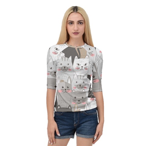 Cute Cats Seamless Pattern Quarter Sleeve Raglan T-shirt by pakminggu