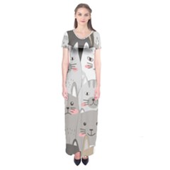 Cute Cats Seamless Pattern Short Sleeve Maxi Dress by pakminggu