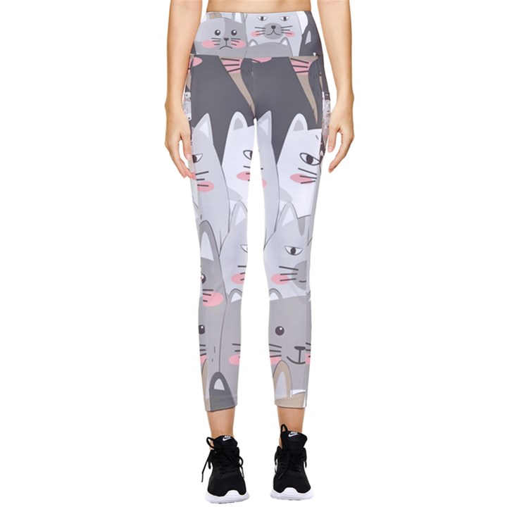 Cute Cats Seamless Pattern Pocket Leggings 