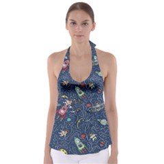 Cat-cosmos-cosmonaut-rocket Tie Back Tankini Top by pakminggu