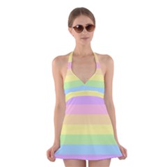 Cute Pastel Rainbow Striped Pattern Halter Dress Swimsuit  by pakminggu