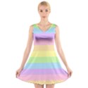 Cute Pastel Rainbow Striped Pattern V-Neck Sleeveless Dress View1