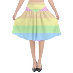 Cute Pastel Rainbow Striped Pattern Flared Midi Skirt by pakminggu