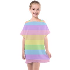 Cute Pastel Rainbow Striped Pattern Kids  One Piece Chiffon Dress by pakminggu