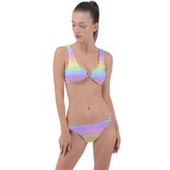 Cute Pastel Rainbow Striped Pattern Ring Detail Crop Bikini Set by pakminggu