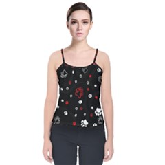 Art Pattern Traces Paw Velvet Spaghetti Strap Top