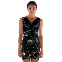 Future Space Aesthetic Math Wrap Front Bodycon Dress