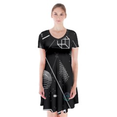 Future Space Aesthetic Math Short Sleeve V-neck Flare Dress