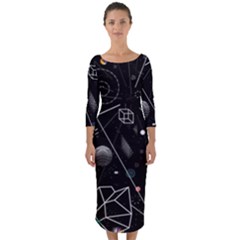 Future Space Aesthetic Math Quarter Sleeve Midi Bodycon Dress