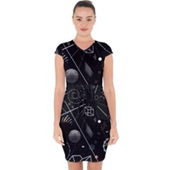 Future Space Aesthetic Math Capsleeve Drawstring Dress 