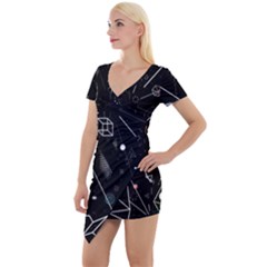 Future Space Aesthetic Math Short Sleeve Asymmetric Mini Dress