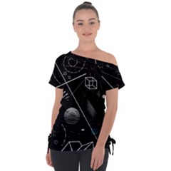 Future Space Aesthetic Math Off Shoulder Tie-Up T-Shirt