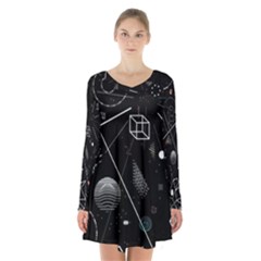 Future Space Aesthetic Math Long Sleeve Velvet V-neck Dress