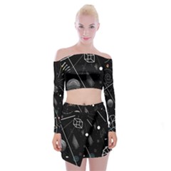Future Space Aesthetic Math Off Shoulder Top with Mini Skirt Set