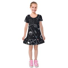 Future Space Aesthetic Math Kids  Short Sleeve Velvet Dress