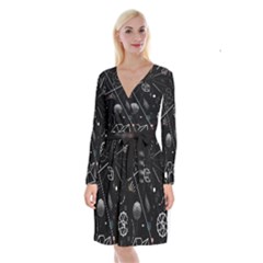 Future Space Aesthetic Math Long Sleeve Velvet Front Wrap Dress