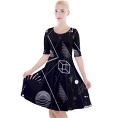 Future Space Aesthetic Math Quarter Sleeve A-Line Dress