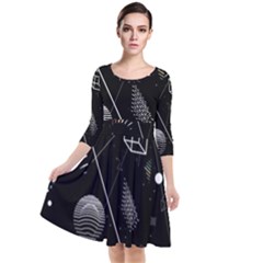 Future Space Aesthetic Math Quarter Sleeve Waist Band Dress