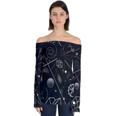 Future Space Aesthetic Math Off Shoulder Long Sleeve Top