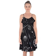 Future Space Aesthetic Math Ruffle Detail Chiffon Dress
