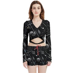 Future Space Aesthetic Math Velvet Wrap Crop Top and Shorts Set