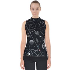 Future Space Aesthetic Math Mock Neck Shell Top