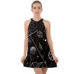 Future Space Aesthetic Math Halter Tie Back Chiffon Dress