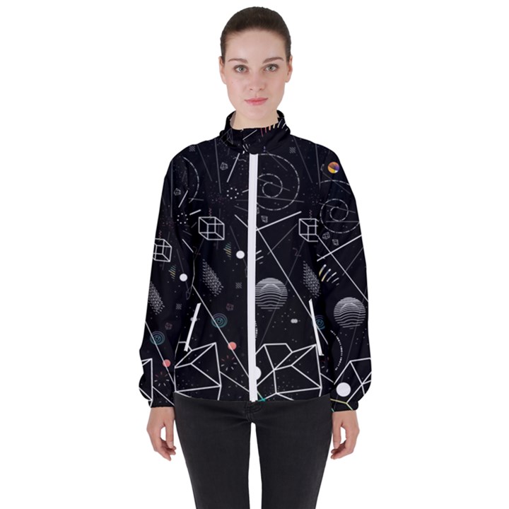 Future Space Aesthetic Math Women s High Neck Windbreaker