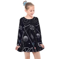 Future Space Aesthetic Math Kids  Long Sleeve Dress