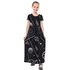 Future Space Aesthetic Math Kids  Short Sleeve Maxi Dress