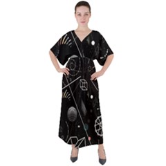 Future Space Aesthetic Math V-Neck Boho Style Maxi Dress