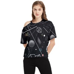 Future Space Aesthetic Math One Shoulder Cut Out T-Shirt