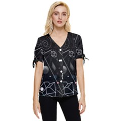 Future Space Aesthetic Math Bow Sleeve Button Up Top