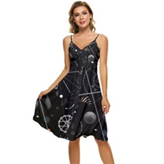 Future Space Aesthetic Math Sleeveless Tie Front Chiffon Dress