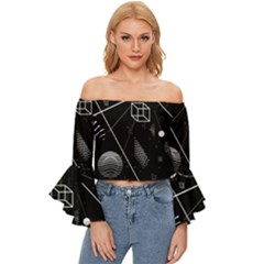 Future Space Aesthetic Math Off Shoulder Flutter Bell Sleeve Top