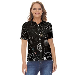 Future Space Aesthetic Math Women s Short Sleeve Double Pocket Shirt