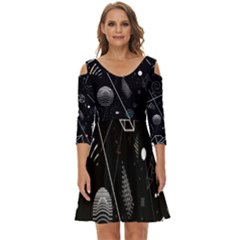 Future Space Aesthetic Math Shoulder Cut Out Zip Up Dress