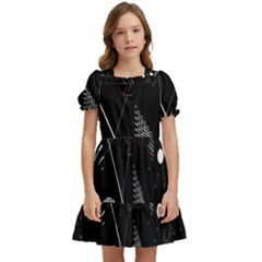 Future Space Aesthetic Math Kids  Puff Sleeved Dress