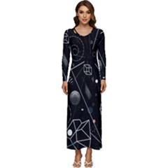 Future Space Aesthetic Math Long Sleeve Longline Maxi Dress