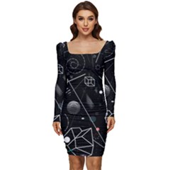 Future Space Aesthetic Math Women Long Sleeve Ruched Stretch Jersey Dress