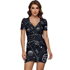 Future Space Aesthetic Math Low Cut Cap Sleeve Mini Dress