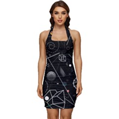 Future Space Aesthetic Math Sleeveless Wide Square Neckline Ruched Bodycon Dress