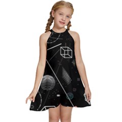 Future Space Aesthetic Math Kids  Halter Collar Waist Tie Chiffon Dress