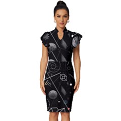Future Space Aesthetic Math Vintage Frill Sleeve V-Neck Bodycon Dress