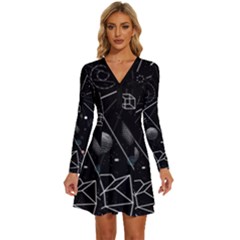 Future Space Aesthetic Math Long Sleeve Deep V Mini Dress 