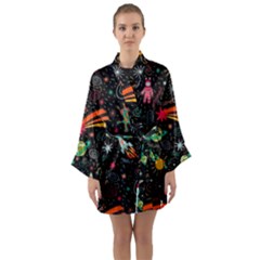 Space Seamless Pattern Long Sleeve Satin Kimono